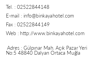 Binkaya Hotel iletiim bilgileri